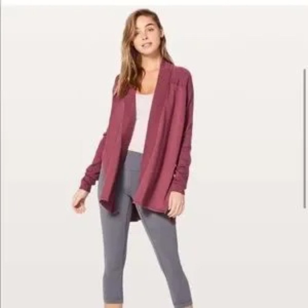 LULULEMON BLISSFUL ZEN MERINO WOOL SIDE SLIT SWEATER CARDIGAN MERLOT/ROSE Size 6